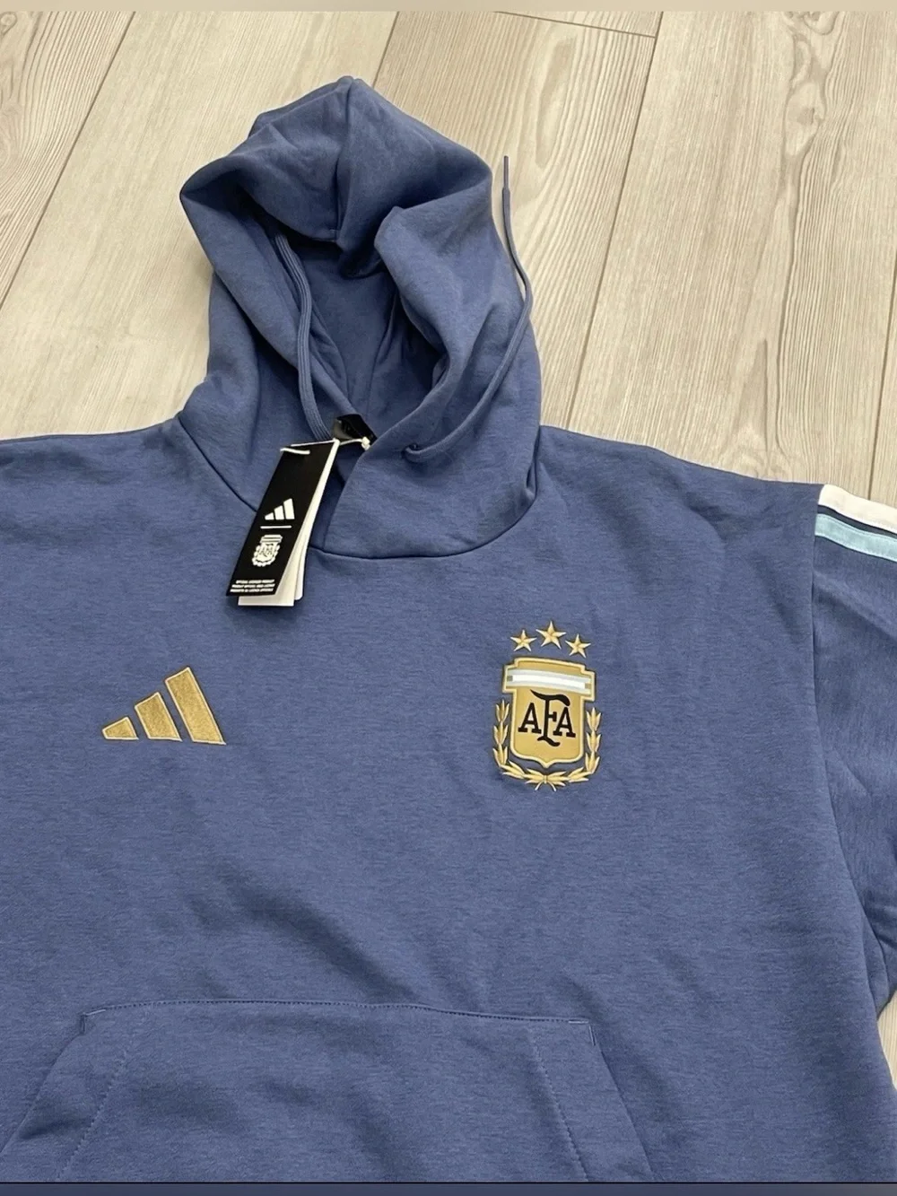 Adidas Argentina Soccer DNA Fleece Hoodie Sweatshirt Blue JZ6291 Mens Size L